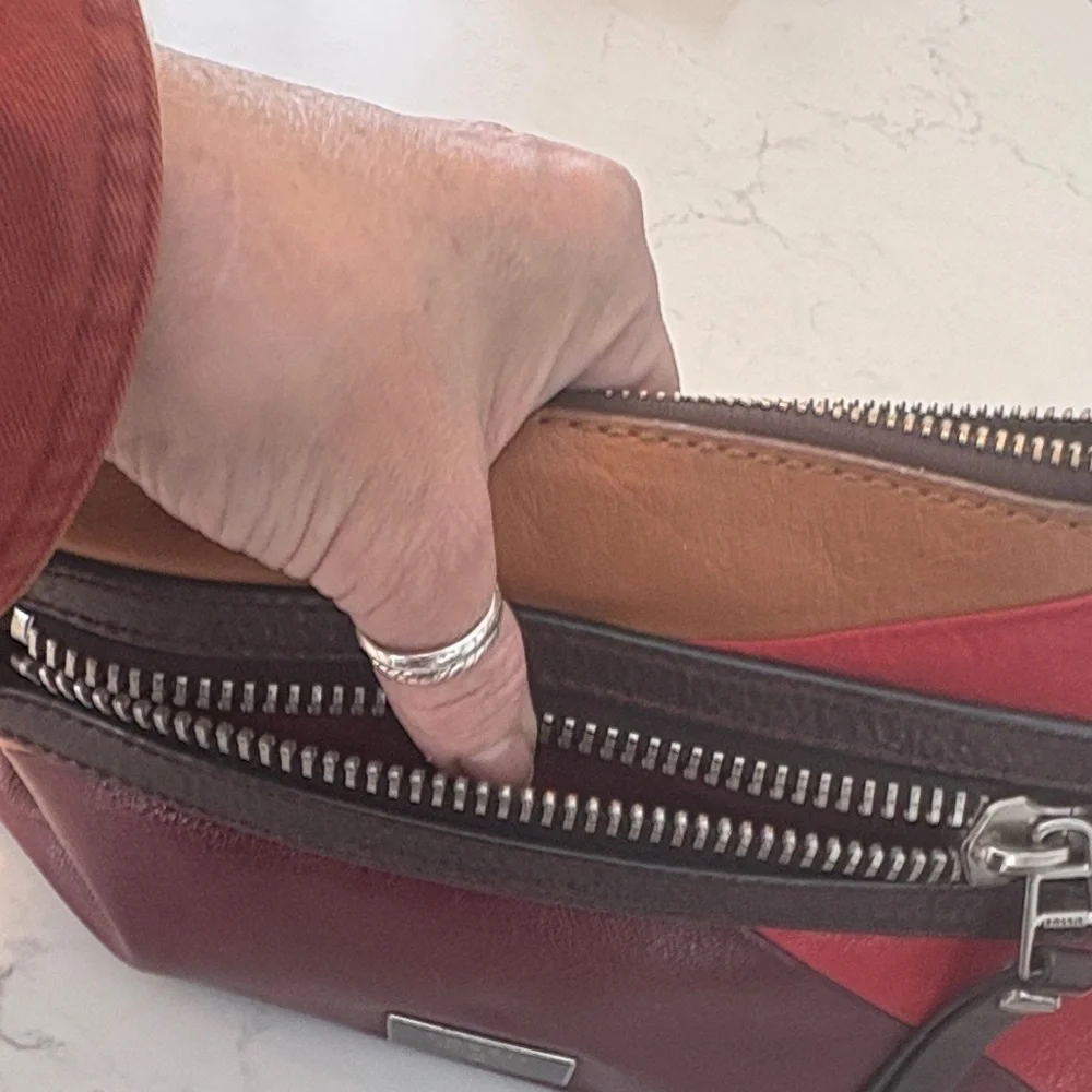 Fossil Dawson Crossbody Bag Red Multicolor Leather‎ Patchwork